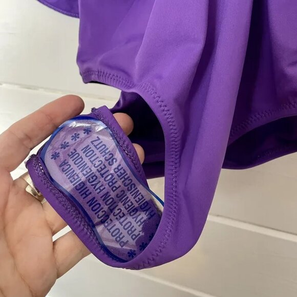 Zara Purple Frill One Piece Plunge Swimsuit Body Suit Swimming Costume S BNWT - Picture 2 of 11